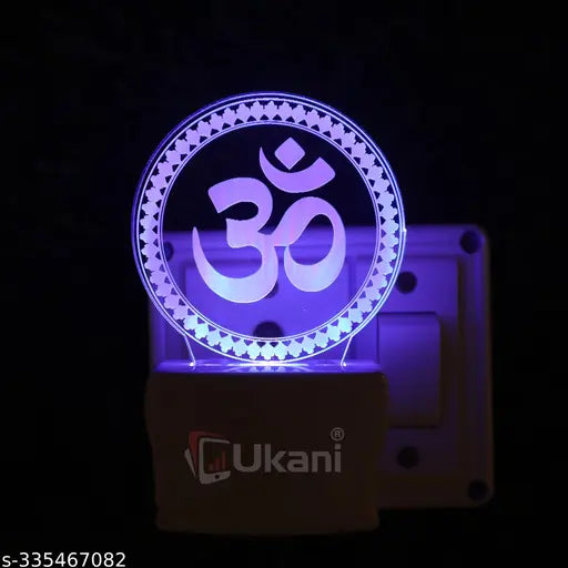 Talgo OM CHAKRA Acrylic 3D Optical Illusion Night Lamp, RGB 7 Colors Auto Colour Changing LED Plug and Play Night Light, Office Day Light, For Home and Office Use, Best for Gift, Multicolour - 7CM+3.5CM