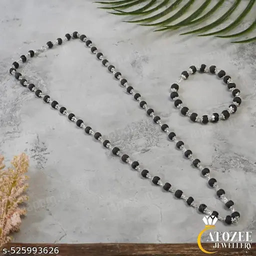 Karungali Mala Bracelet Combo pack /Black Wood Mala Set for Men & Women/Traditional Karungali Wood Jewellery/Karungali Bracelet with Chain Set/Wooden Bead Mala and Bracelet/Spiritual Karungali Mala Combo/Men’s Karungali Chain Set/Karungali Combo for Daily