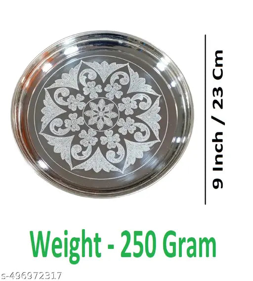 Sigaram Brass 9 Inch Floral Designed Plate For Home Pooja Decore K4646