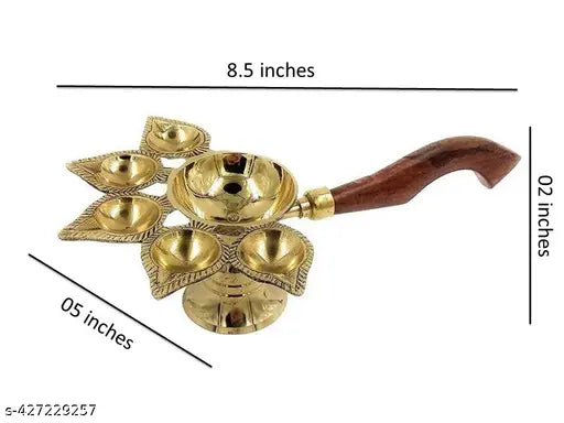 Deco Crafts - Brass Panchmukhi Arti with Wooden Handle for Pooja ( Home / Office Temple Use ) !!! SHOP NOW !!!