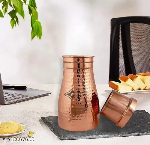 Forgex Copper Water Bottle With Inbuilt Glass For Bedroom 1000 ML Capacity M13