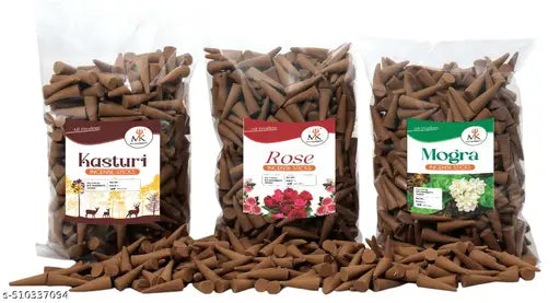Incense Dhoop Cones mogra rose kasturi for pooja Natural chandan Fragrance Cones Pack Of 300gm scented cones dhoop incense cones