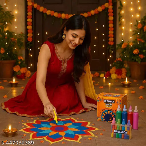 Dreamica Rangoli Colours Pack of 12 | Vibrant Rangoli Powder Bottles for Diwali, Navratri, Pongal, Holi, Wedding Décor, Floor Art, Home Mandir, Festival Decoration & Craft DIY