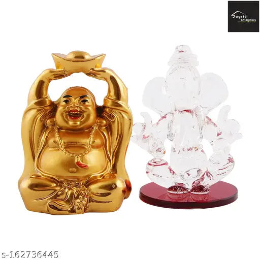 Jagriti Enterprise Crystal  Ganesha Idols for Dashboard & Laffing budha