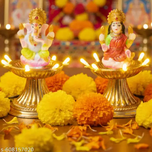 Electric God Lakshmi and Ganesha Deep Jyot , For Temple Home Decoration (Set of 2) – LED Light Mandir Diya,  Flameless Deepavali & Pooja Decor, Table Diya - Made in India 100%
