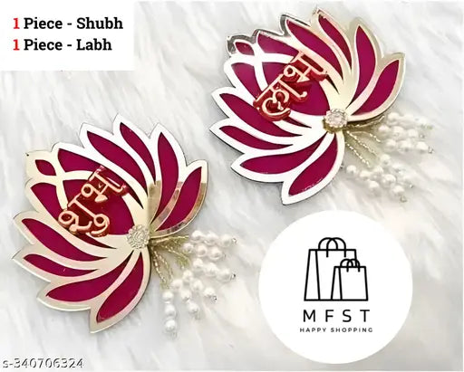 Labh-Shubh Decoration Kamal Hangings, Dusshera Decoration, Diwali Decoration, Festive Decoration, Labh Shubh For Pooja ( 1 Piece Labh & 1 Piece Shubh , Total 2 Piece )