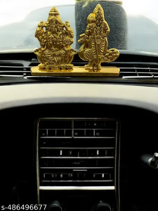 God Murugan with pillaiyar   Golden metal idol for pooja room , office table , car dashboard etc
