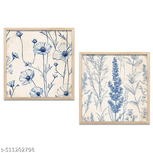 Walllane Floral Wall Art Painting | Wall Frames For Home Décor Office Living Room | Poster With Frame Wall Decoration Painting | Premium Art Framed Wall Painting For Home Décor | Set of 2 (Art 2, (8x8 inch ), Framed)