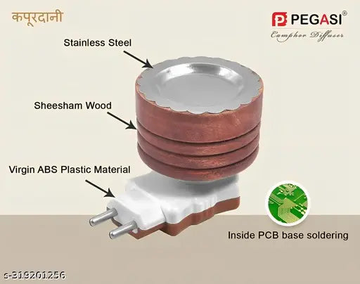 Wooden Kapoor Dani Electric Incense Burner, kapur Diffuser for Home,Office (Camphor Tablet NOT Included)