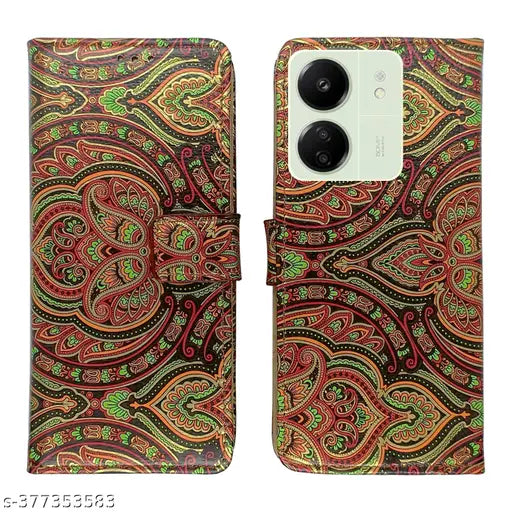 Heena Green Flip Cover for Redmi 13c 4G| Leather Finish|Shock Proof|Magnetic Clouser Compatible with Redmi 13c 4G(Green)