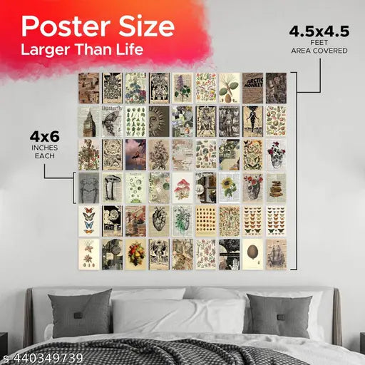 KARTMEN Pack of 54 Aesthetic Vintage Wall Collage Kit Posters - 4 x 6 Inches Poster for Wall Decoration - Wall Art For Bedroom, Office, Living room, Dorm room - Glue Dots Included