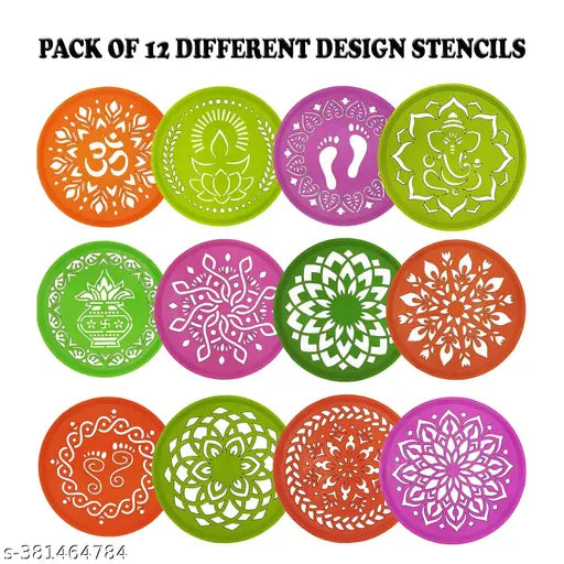 6*6 Inch 12 Circle Rangoli Making Stencils Multi Design Colorful Rangoli Making Stencils Rangoli Stencils Set for Diwali Decoration (Round)