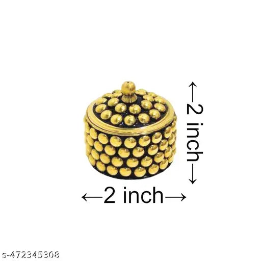 Gaar Gracious Excellent Brass Box Pooja | Puja | Roli | Chawal | Chandan | Haldi | Kumkum Puja Box | Sindoor | Turmeric | Dabbi | Dibbi | Dhani | Dani Lid Holder - Kumkum-Pot