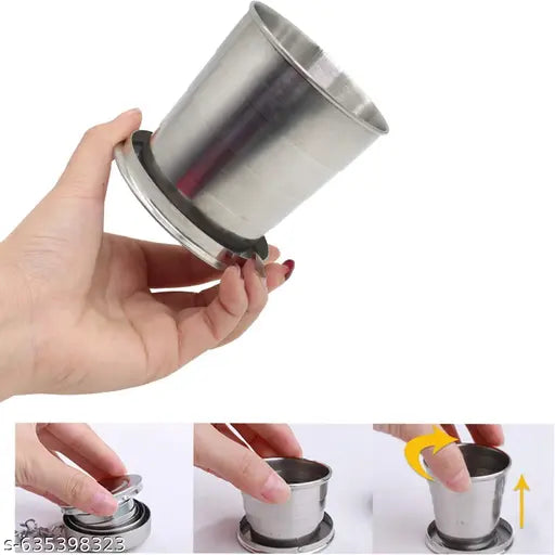FOREWAY Portable Stainless Steel Collapsible Travel Cup/Mug/Glass/Tumbler, Leakproof Foldable Steel Glass for Travel Outdoor, Camping Drinking Glass with lid