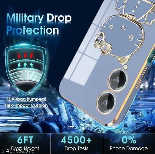 Star Creature C,at Back Cases and Covers Compatible for 'Vivo' Y28 5G Kitty C,at Back Cover Case with Stand and Mirror | Anti-Slip | Folding Stand (Blue)