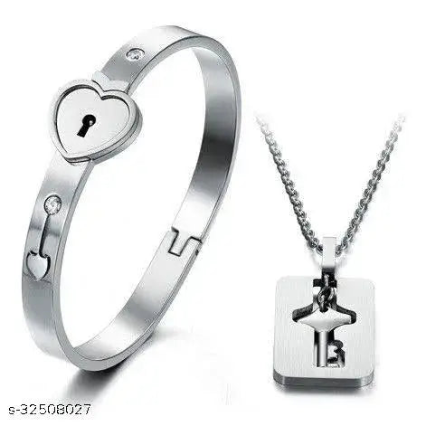 Valentine Gift jewellery couple bracelets Engraved Lock and Key Stainless Steel Couple Bracelet Pendant Necklace Set for Boys, Girls, Men & Women Girlfriend Boyfriend