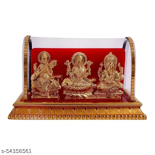 Awesome Craft Gold Plated Idols Laxmi Ganesh Murti Ma Saraswati for Home Decor Pooja Room Study Table Living Room & Office Decoration Gift Item