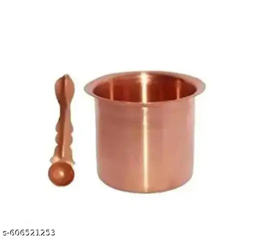 Pure Copper Panchpatra with Aachmani (Chammach) for Pooja uses.4.5cm