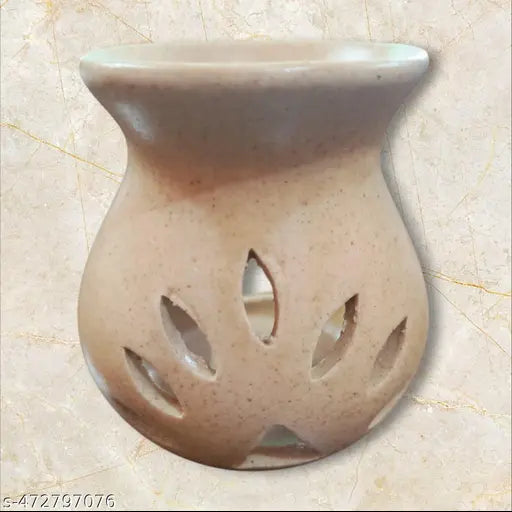 Srimaa Ventures Stylish Ceramic Aroma Diffuser Oil Burner || Big Cream Tea Light Holder with Free Candle
