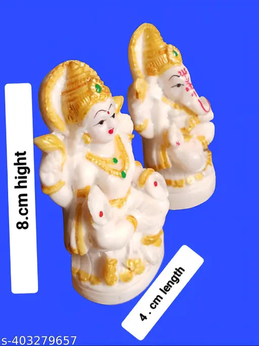 MARBLE FINISH LORD LAXMI GANESH MURTI IDOL /STATUE FOR DECOR POOJA ROOM CAR DASH BOARD TABLE/ GOLDEN COLOUR - (4INCH SIZE) DIWALI GIFT