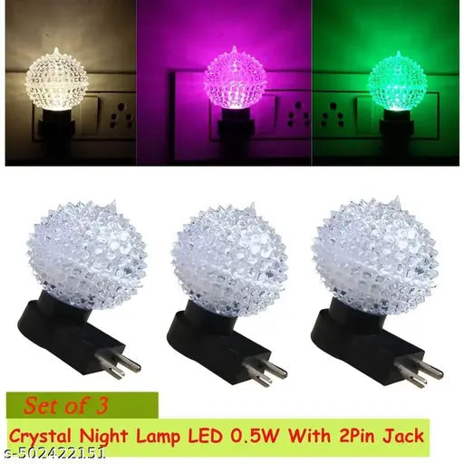 Crystal Shape Energy Seving 0.5w LED Night Lamp with 2 Pin Jack, Multicolor Night Bulb ( pack of 3)