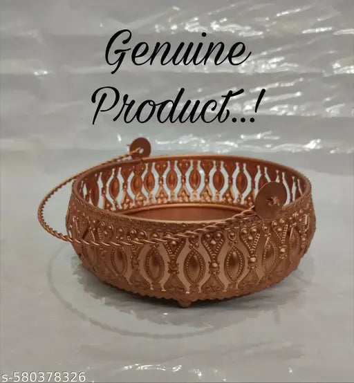 New Puja Metal Basket Copper Finished Round Shape/Puja Basket/Tokri/Kandi/With Handle/dalia/Puja item/Gift hamper/ By EVER TRENDS