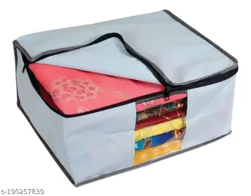 GREY color 6 Piece Non Woven Fabric Saree/Suit/Blanket/Garment Cover Set with Transparent Window, Extra Large, GREY COLOR