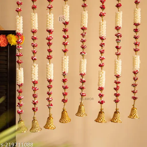 Bellu Hanging Latkan for Party, Wedding, Room, Home, Main Door ,Diwali Decoration Items,RedWhtkushiBellMogra Pack of 6 Strings