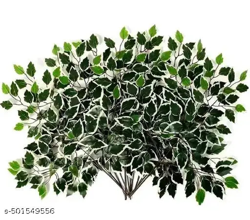 Pack of 6  Artificial Ficus Plants & 42 Leaves for Indoor Outdoor Install & Washable Perfect Product for Your Home Decor (GREEN/WHITE)
