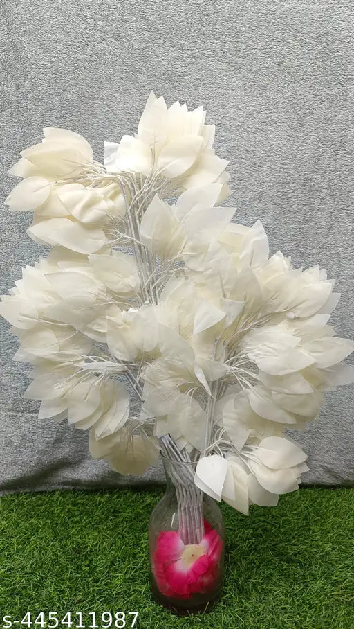 Pack of 4 pic White colour artificial ficus leaf for decoration