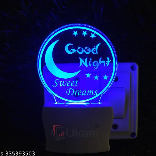 Red Robin GOOD NIGHT Acrylic 3D Optical Illusion Night Lamp, RGB 7 Colors Auto Colour Changing LED Plug and Play Night Light, Office Day Light, For Home and Office Use, Best for Gift, Multicolour - 7CM+3.5CM