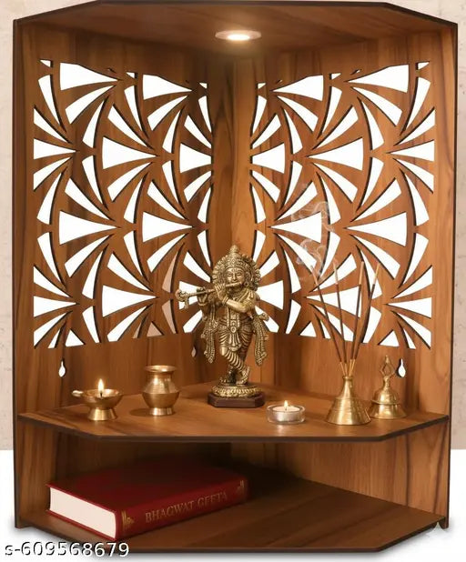 Gojeeva Kraft Engineered Wooden LED Temple Handcrafted Design Pooja Mandir for Home & Office