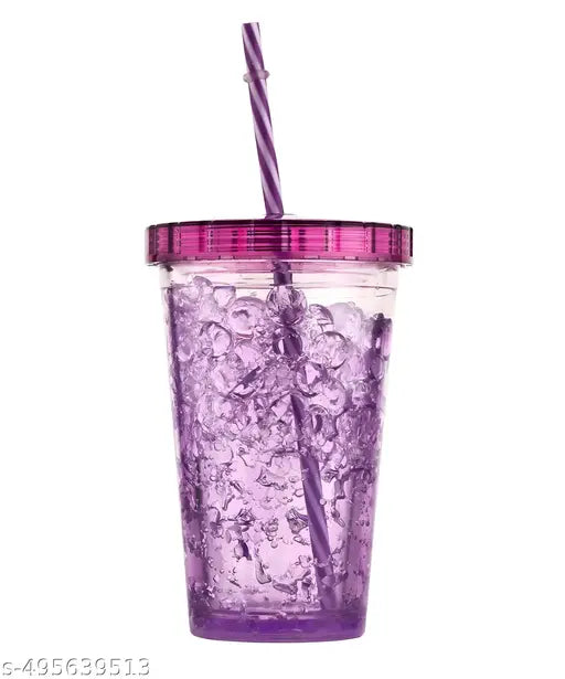 Plastic Mug Bottle Jelly Sipper Gel Freezer Sipper with Straw for Cold Beverages Water and Drinks (Pack Of 1 , Pink)