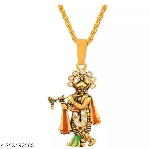 Trending gold plated religious lord shree Krishna shyam kanhiya radhe locket chain pandent Necklace for boys/men and girls/women