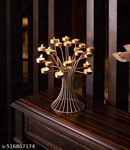 Tree Design Blooming 24 Tealight Candle Holder - Tree Tea Light Candle Holder | Golden Metal Candle/Diya Stands for Home Decor