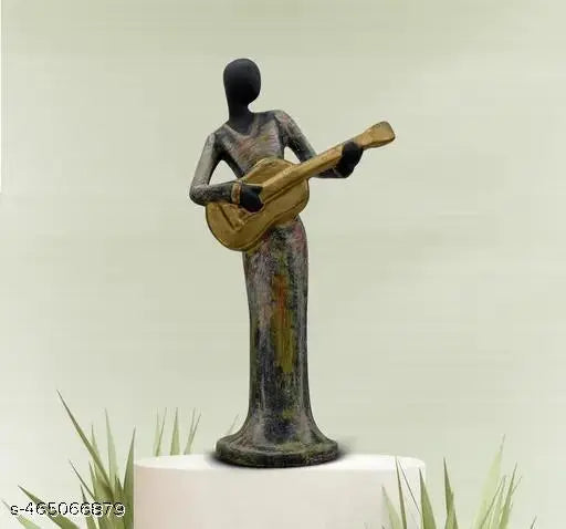Jiyansh Creation Polyresin Music Lady Playing Instrument Decorative Sculpture for Office & Gift Purposes