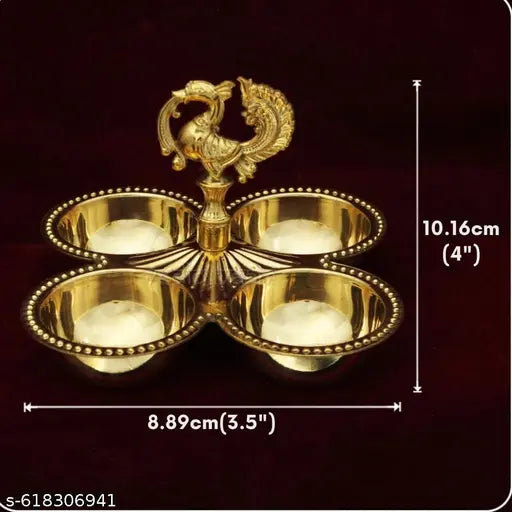 Brass Haldi Kumkum Holder (4 Bowl) – Traditional Pooja Kankavati for Home & Festivals