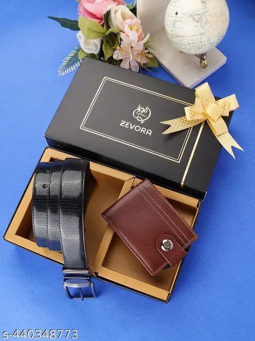 ZEVORA Brown Wallet and Belt Gift Hamper for Men’s Combo Gift Set
