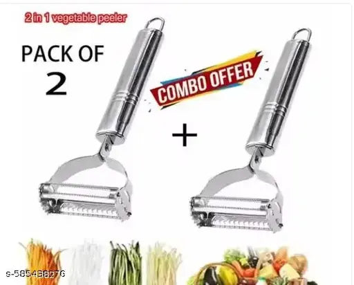 2 in 1 Peeler Julienne for Salad, Potato Peeler, Vegetable Slicer, Multi-Functional, Fruit Slicer, Adjustable Veggie Shredder, Kitchen Noodle Cutter, Stainless Steel (Pack Of 2)