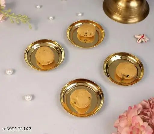 Brass Puja Plate Set of 4 (3 Inch) – Temple & Home Use