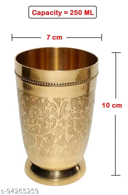 A & H ENTERPRISES Brass Glass Mughlai Etching Design Daily Use Designer Water Glass  ,Drinkware & Serveware , 250 ML Each - Set of 2 pc