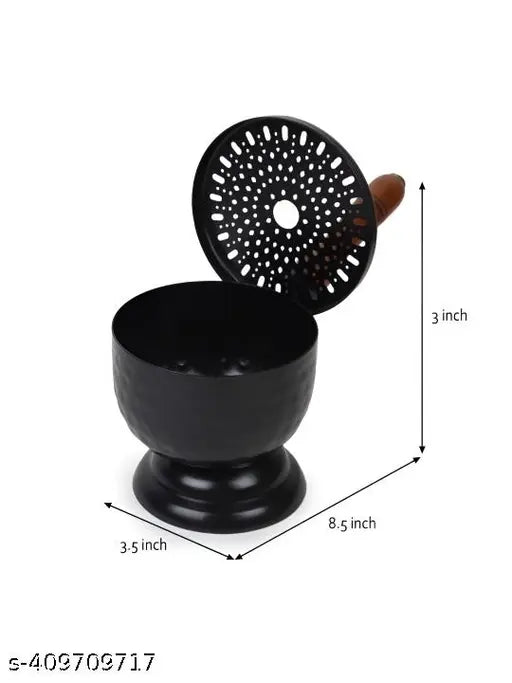 Round Metal Incense Burner for Home, Office, Temple Puja | Metal Dhoop Dani | Aarti Burner | Dhoop Dani Burner | Traditional Puja Accessories | Metal Incense Holder