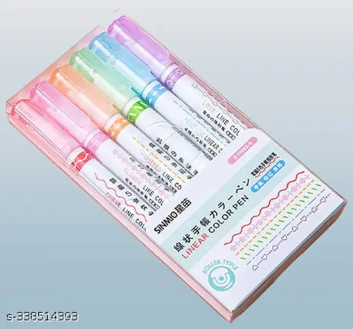 Curve Highlighter Pen, Border Linear PEN Set, Line Markers Colors for Adults & Kids Writing Drawing, Underlining Markers for Study Drawing (Colorful) (Pack Of 6 pens)