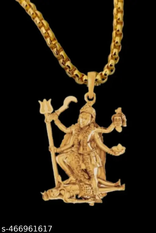 Trending stylish new religious gold plated sherawali Durga Mata Kali maa locket with gold boxer chain pandent Necklace for boys/men and girls/women