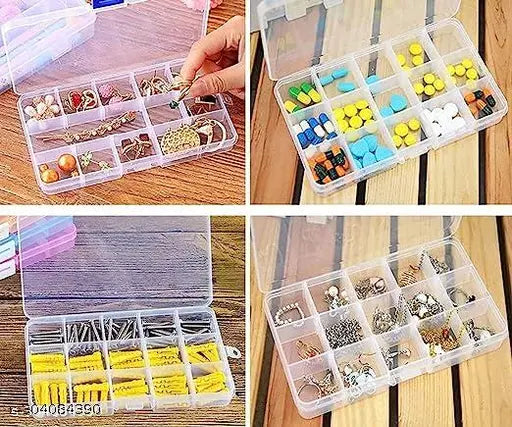 36 Grids Clear Plastic Organizer Jewelry Storage Box with Adjustable Dividers, Transparent Organizer Box for Earring Fishing Hooks(Made In INDIA)