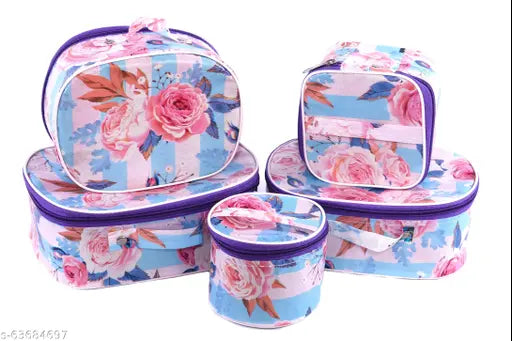 Set Of 5 Kit Vanity Boxes | Women's Makeup Bindi & Jewellery Storage Bags | Multipurpose boxes Fashionable Supreme Quality Vanity boxes | Pack Of 5
