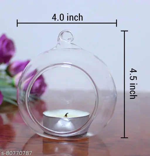 Yug Glass Hanging Tea Light Candle Holder, Crystal Glass Hanging Planters for Indoor and Outdoor Decoration, Set of 4