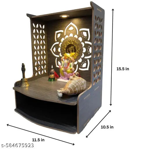 Folding Wooden Temple Puja Mandir Art and Craft Temple for Home Shop Office with LED SPOT Light. (Size – H 15.5x L 11.5 x W 10.5 inch)