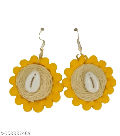 Handcrafted Terracotta Durga Goddess Jute Necklace Set, Traditional Indian Design, Yellow with Matching Earrings