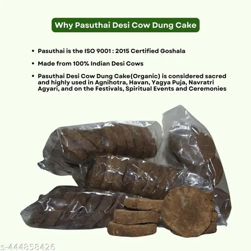 Pasuthai Desi Cow Dung Cake(Small) - 52 Pcs | Agnihotra, Havan, Yagya Puja, Navratri Agyari, Cultural, Spiritual Events
